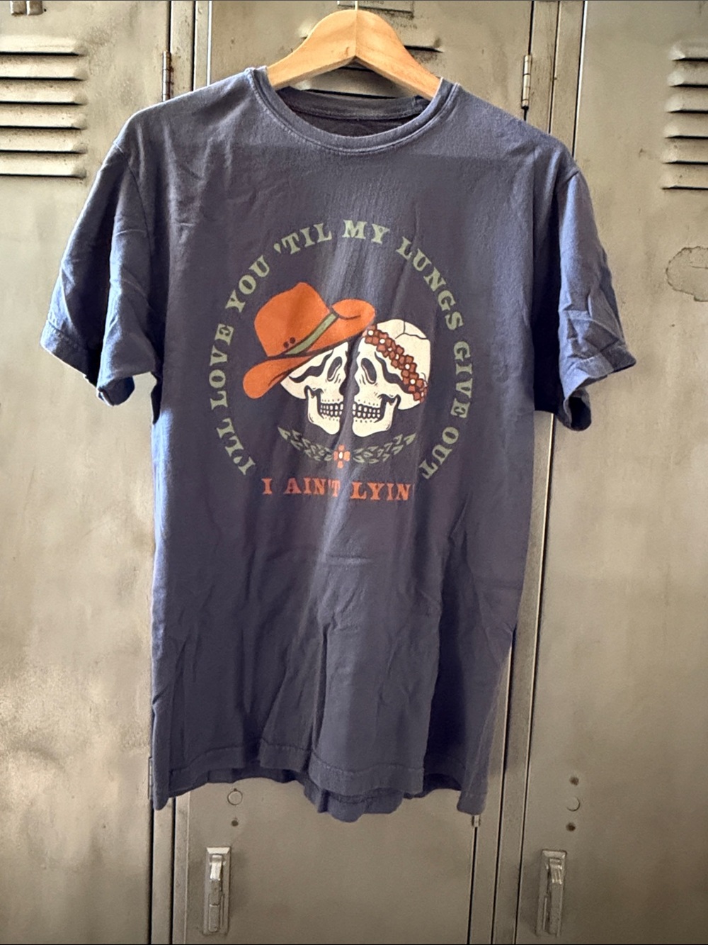 Women’s Graphic Tee — Navy Skull & Orange Cowboy Hat
